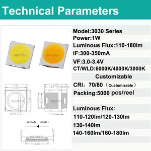 Lampu led, 3030 led 3V 1W daya tinggi sumber putih positif putih hangat dan netral putih di tempat