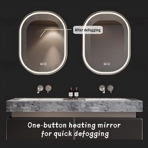 Meuble-lavabo mural <span class=keywords><strong>de</strong></span> luxe moderne gris foncé à double tiroir avec vasque intégrée et armoire miroir LED intelligente anti-buée - Product Image 4