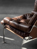 Fauteuil lounge Bauhaus moderne en cuir véritable, fauteuil d'appoint pour salon, fauteuil en bois massif de style mid-century, pieds en fer, inclinable, design