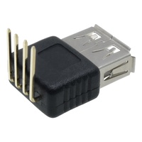 Trou traversant USB Type A 2.0A 5.0V 2.54 Pitch RS PRO Mâle 90 Degrés Cuivre 4 PIN Connecteur DIP Montage Vertical sur Circuit Imprimé