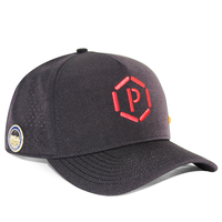 Casquette de baseball HS41 de haute qualité à 5 panneaux en polyester perforé au laser, imperméable, avec broderie de logo personnalisé et boucle simple.