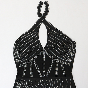 Shine Rhinestone Hollow Out Mini vestido <span class=keywords><strong>Ross</strong></span> SleevelessStreet Wear para mujer - Product Image 5