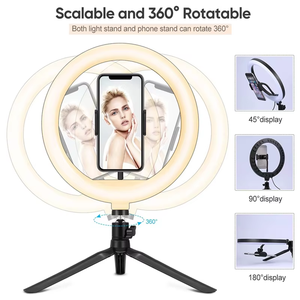 Luce ad anello <span class=keywords><strong>a</strong></span> Led per Selfie fotografica all'ingrosso da 10 pollici regolabile da 26cm con luce ad anello con treppiede per Live streaming - Product Image 4