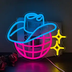 Disco Ball Neon Sign USB Adjustable LED Art Lights For Home Bedroom Office Cafe Bar Party Beer Hall Kids Room Wall Decoration
