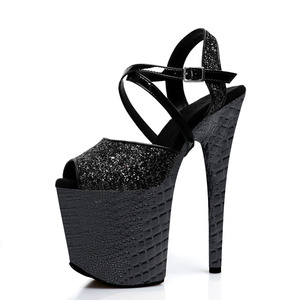 Zapatos Negros para Pole Dance con Suela Texturizada, Punta Abierta, Tacón Alto de 20 cm (8 Pulgadas), Plataforma, Sandalias para Modelo, <span class=keywords><strong>Pasarela</strong></span>, Actuación en Escenario - Product Image 1