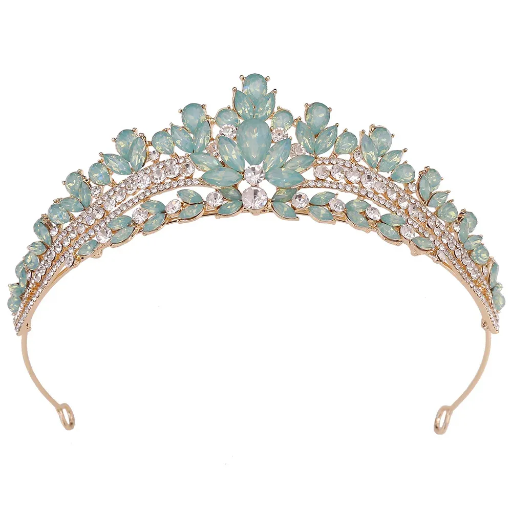 LUOXIN Diadèmes de luxe pour la reine et la princesse, couronne de princesse en cristal opale verte et bleue