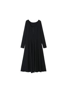 Vestido largo negro elegante minimalista inspirado en la supermodelo, falda ancha de manga larga de talla grande, cintura ceñida, estilo informal para Curvy - Product Image 5