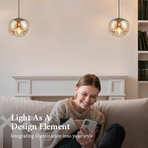 Lámpara colgante de vidrio ámbar, lámpara LED nórdica moderna con enchufe E14 para iluminación ambiental cálida en hotel, dormitorio, bistró - Product Image 4