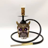Ensemble Chicha en Résine Luxe Skeleton Fighter Bar Durable Lumineux Halloween Portable avec Boîte de Voyage LED Ghost Shisha