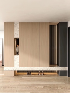 Mobile da <span class=keywords><strong>Ingresso</strong></span> HAIYUE in Stile Minimalista con Piano d'Appoggio Sospeso e Scaffalature Stratificate, Mobile Decorativo Personalizzabile - Product Image 1