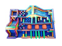 Parcours d'obstacles gonflable commercial de grande taille sur le thème de la jungle, en PVC multicolore, jeu de défi pour enfants, idéal pour événements extérieurs et location en parc.