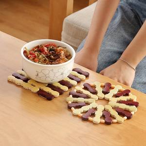 Tapis isolant thermique en bambou, rond, pour assiette, pot, avec motif floral, pour la cuisine - Product Image 1