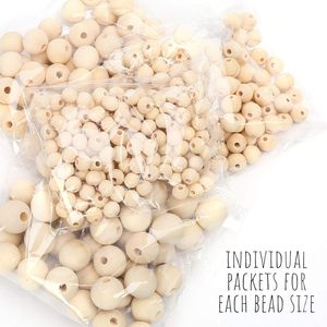 Perles en bois, 500pcs 6 tailles de perles en bois naturel non finies pour l'artisanat, boules rondes en bois pré-percées pour guirlande macramé - Product Image 6