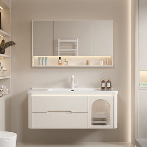 Meuble de salle de bain simple en céramique avec coins arrondis, lavabo intégré intelligent pour le lavage des mains - Product Image 4