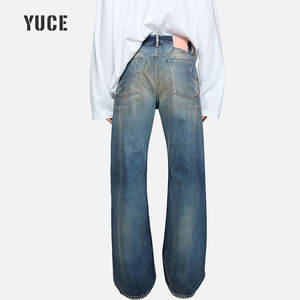 جينز رجالي جديد مخصص بتصميم عصري، غسيل صبغي يدوي، قصة مستقيمة، جينز رجالي بمظهر قديم، خصر متوسط الارتفاع - Product Image 4