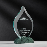 Trophées en cristal personnalisés en forme de feuille avec base en marbre, récompenses de reconnaissance, plaques de récompense en cristal avec base, cadeau, vente en gros