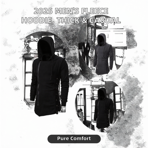 Sudadera con Capucha para Hombre, Otoño Invierno 2025, Juvenil, Informal, con Cierre, Color Sólido, Forro Polar Grueso, Chaqueta de Poliéster Ecológico - Product Image 2