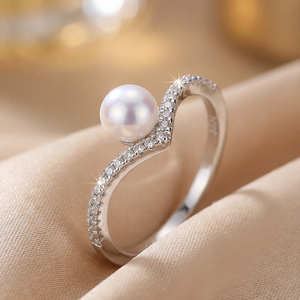 Bague en cuivre avec perle d'eau douce et pavé de zircone cubique en forme de vague, bijou élégant pour femme, cadeau de mariage ou de fiançailles - Product Image 5