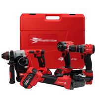 Ensemble d'outils sans fil rouge 10-en-1 : Perceuse à percussion sans balais, Clé à chocs, Meuleuse d'angle, 4 machines, 4 batteries, 2 chargeurs, sans clé, OEM