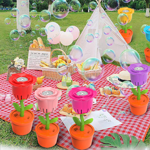 2025 Newest Cute Rose Flower Bubble Machine Soap Automatic Fireworks Bubble Maker Set Kids Bubble Toy for Outdoors Parties