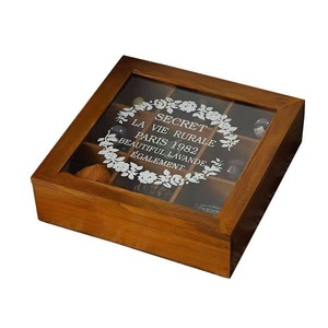 Wooden Jewelry Storage <b>Box</b> 9 Grid Flip Top <b>Lid</b> <b>With</b> Glass Cover For Organizing <b>Small</b> Accessories - Product Image 4