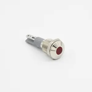 10MM Red Metal Indicator Light Push Buttons With Flat Head Metal Brass Plated Nickel Mushroom Waterproof LED Light Switches