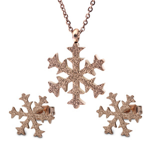 Ensemble collier et boucles d'oreilles flocon de neige en or rose, acier inoxydable 304, pour femme, cadeau, bijoux tendance - Product Image 1