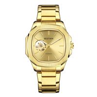 Montre BESTWIN de luxe pour homme, de haute qualité, octogonale, en acier inoxydable doré, résistante à l'eau, pour toutes les occasions