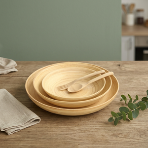 Assiette écologique en bambou naturel tissé, à prix abordable, avec design personnalisé pour cadeaux - Product Image 1