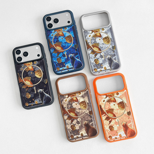 Custodia per telefono <span class=keywords><strong>2</strong></span> in 1 con ricarica wireless, antiurto, texture dorata, motivo floreale colorato, per iPhone 17 Pro Max - Product Image 1