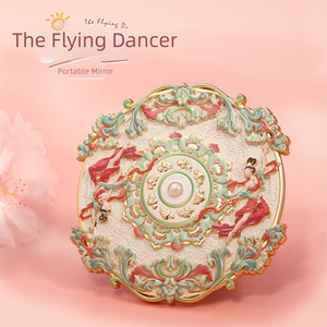 Miroir cosmétique portable personnalisé en alliage de zinc, style ancien des grottes de Dunhuang Mogao, avec relief de danseuse céleste volante, chinois - Product Image 2
