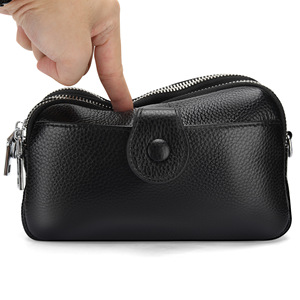 Women's Genuine Leather Crossbody <b>Bag</b> With Zippered Pockets And Phone <b>Compartment</b> Black <b>Multi</b> Layered Everyday Use Spring 2025 - Product Image 4
