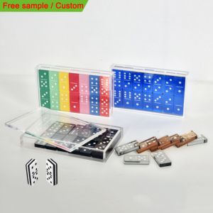 Ensemble de dominos en acrylique personnalisés, vente en gros de carreaux de dominos laminés en noir et blanc, pièces de <span class=keywords><strong>jeu</strong></span> de numéros à la mode pour les fêtes et les pubs - Product Image 2