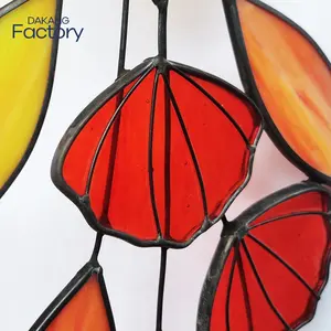家の装飾のための金属装飾オブジェクト植物花ステンドグラスサンキャッチャーガラス装飾壁アートを掛ける