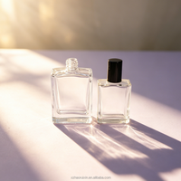 Flacon à bille carré en verre transparent de 15 ml et 30 ml avec bouchon en bois naturel - Flacon rechargeable pour huiles essentielles et parfums