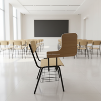 Chaise de formation scolaire avec siège en bois et table d'écriture intégrée, chaise d'étudiant pour salle d'examen avec siège en contreplaqué et tablette d'écriture