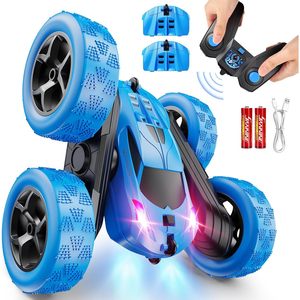 Voiture télécommandée QUNREDA 4x4 avec lumières LED, retournement à 360°, jouet intérieur/extérieur pour enfants de 8 à 13 ans, prête à l'emploi, buggy en plastique - Product Image 1