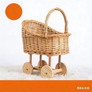 Cesto portaoggetti per bambini in vimini, cestino per passeggino con design floreale per oggetti di scena fotografici e giocattoli - Product Image 4