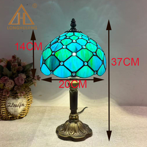 Lampe de table vintage style Tiffany, abat-jour en mosaïque bleue de 8 pouces, petite lampe de lecture rétro, lampe de bureau pour salon, hôtel - Product Image 2
