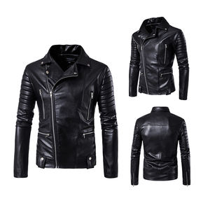 جاكيت رجالي من الجلد بتصميم جديد للدراجات النارية، معطف جلدي رجالي متعدد السحابات - Product Image 1