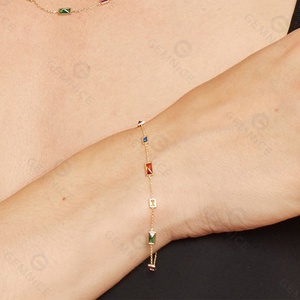 Bracciale Regolabile Gemnel di Lusso in Ottone Placcato Oro con Brillanti Pietre <span class=keywords><strong>Baguette</strong></span> Arcobaleno Italiane - Product Image 4