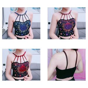 女性夏季韩版性感花朵水钻玫瑰夜总会闪亮亮片修身针织吊带背心无袖吊带背心 - Product Image 2