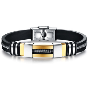 Bracelet en silicone avec boucle papillon en acier inoxydable, 12 mm, unisexe, bijoux cadeau, couleur acier noir doré - Product Image 5