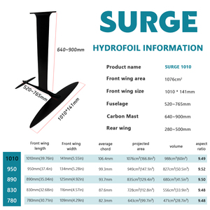 ชุดปีกไฮโดรฟอยล์คาร์บอนไฟเบอร์ SURGE 1010 High Modulus HM 82 สำหรับเล่นเซิร์ฟ SUP กีฬาทางน้ำ ระดับกลาง 1076 ซม.² ปีกหน้า - Product Image 2