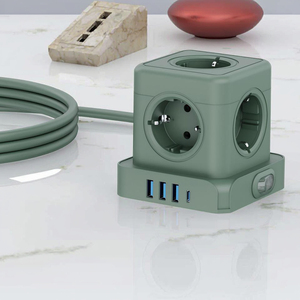 ปลั๊กพ่วงป้องกันไฟกระชาก KC GS Certified Tower Surge Protector 5 ช่องเสียบ AC 3 ช่อง USB 1 ช่อง Type-C 16A มาตรฐาน EU & เกาหลี - Product Image 1