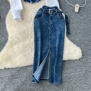 Conjunto <span class=keywords><strong>de</strong></span> Dos Piezas a la Moda: Camisa <span class=keywords><strong>de</strong></span> Manga Larga con Cintura Ajustada <span class=keywords><strong>y</strong></span> Falda Vaquera - Product Image 4