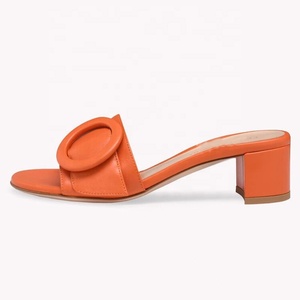 Women's Circle Buckles Sandals Open Square Toe on Shoes Low Chunky <b>Heels</b> Comfortable Slides Dress Mules - Product Image 5