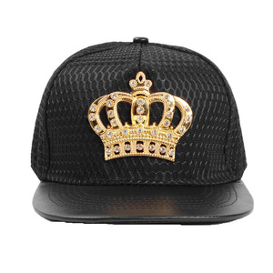 <b>Snapback</b> <b>Cap</b> Mesh Fabric Gold Crown Rhinestone Embroidery Unisex Casual Baseball Hat Breathable Waterproof Flat Brim - Product Image 5