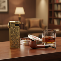 Briquet à gaz portable JIFENG JF-121 au design classique en métal gaufré, rechargeable pour pipe à tabac, utilisation en extérieur