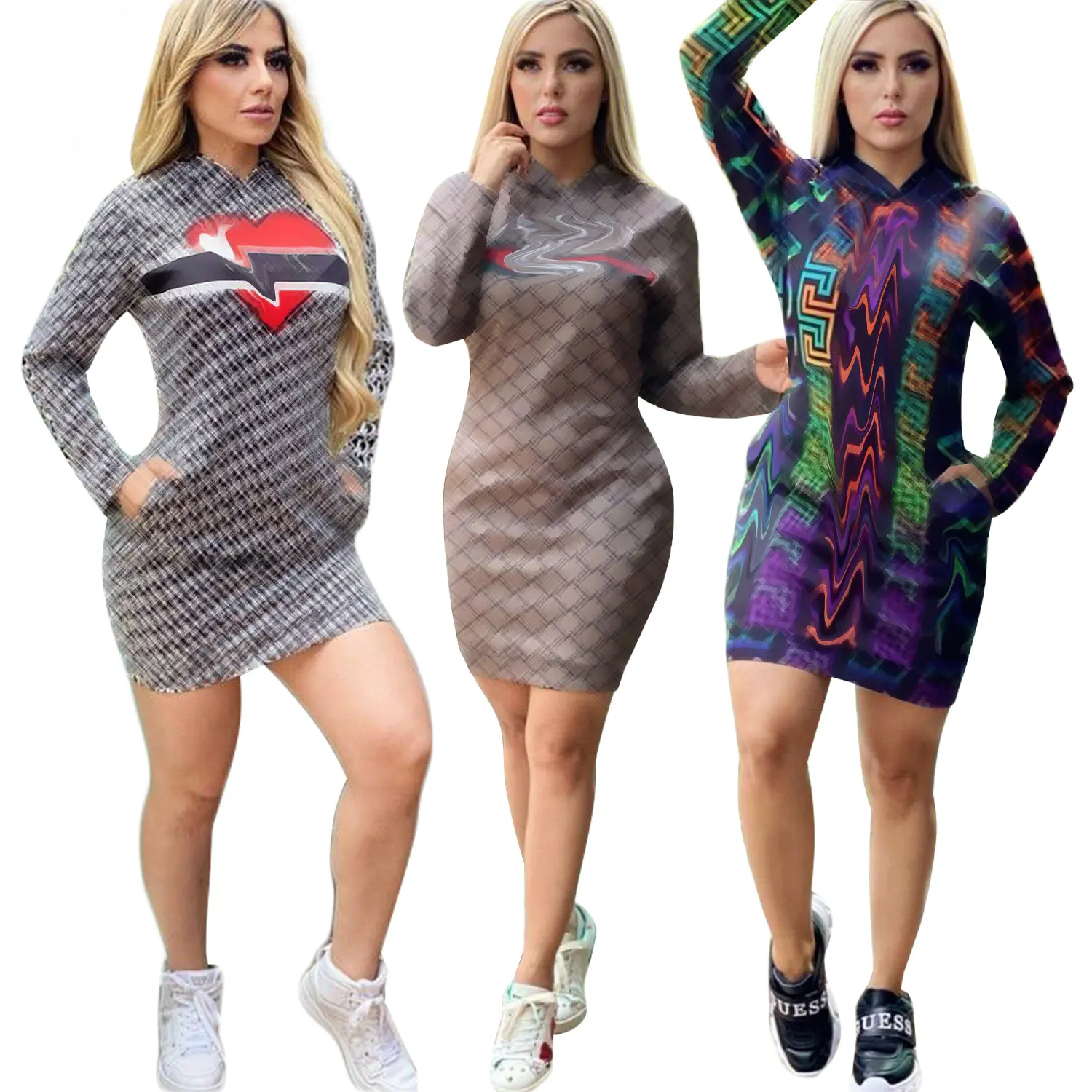 Fall 2022 designer womens clothing Hooded long-sleeved printed dress sexy dresses women night club women casual clothing
